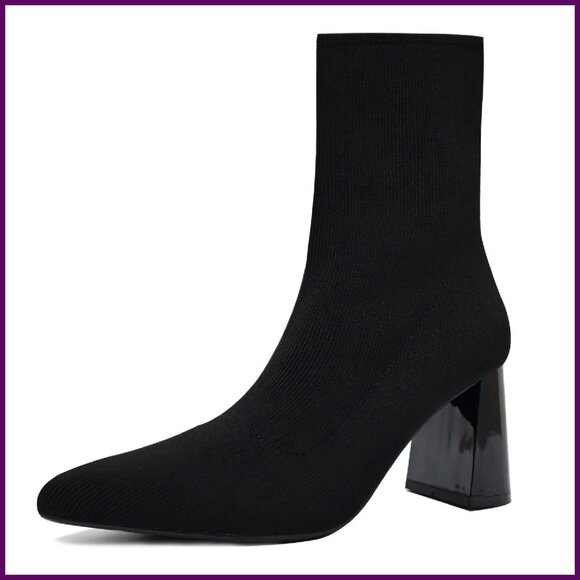 Knit Ankle Boots Chunky Heel Chelsea Boot Stretchy Sock Booties Slip On